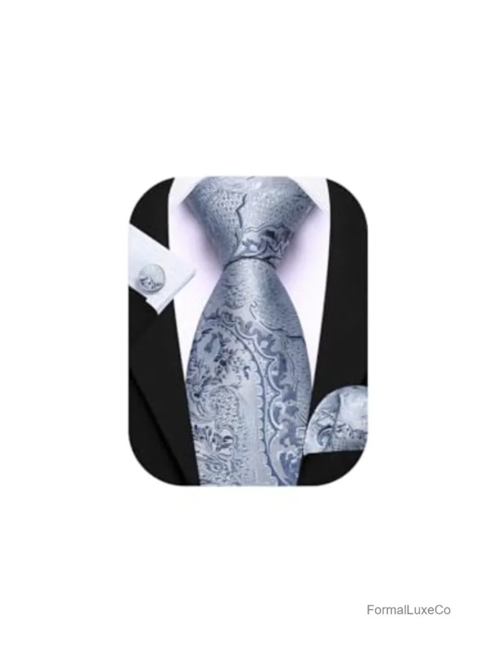 Silk Paisley Tie Set with Pocket Square and Cufflinks